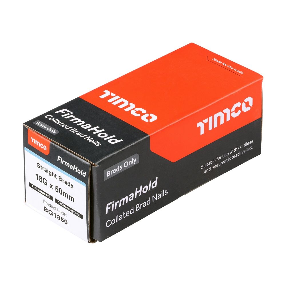 Timco FirmaHold Collated Brad Nails - 18 Gauge - Straight - Galvanised 18g x 50 BG1850