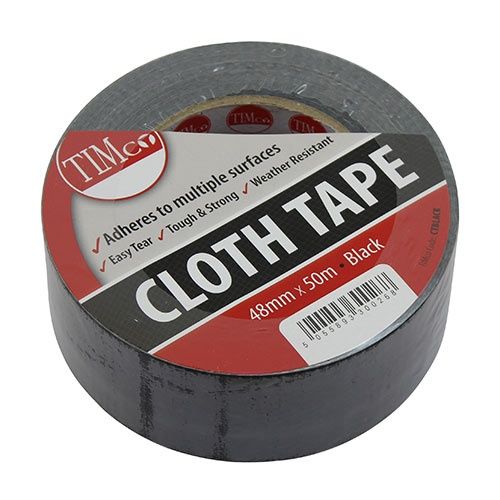 Timco CTBLACK Standard Cloth Tape Black 48mm 50m