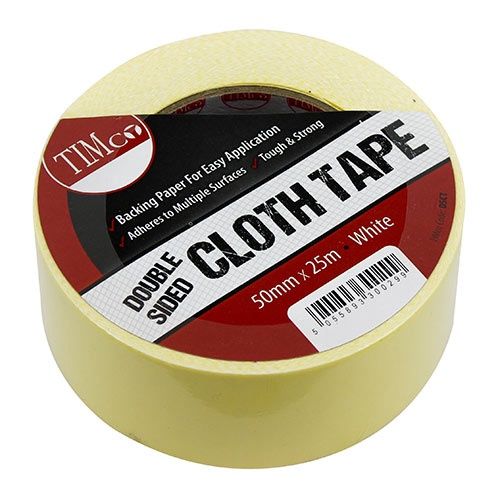 Timco DSCT Double Sided White Cloth Tape 25m x 50mm