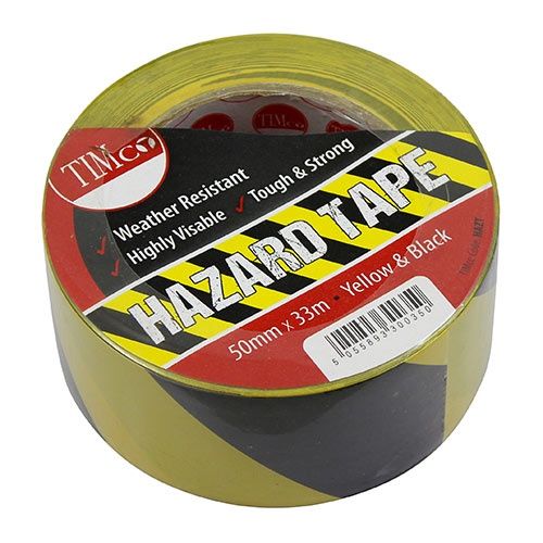Timco HAZT PVC Hazard Tape Black/Yellow 33m x 50mm