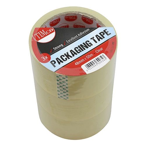 Timco 50m x 48mm Packaging Tape Clear Strong Excellent Adhesion Pack of 3 PTC