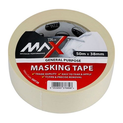 Timco 50m x 38mm Max Masking Cream Tape Clean &amp; Precise Removal SMT38