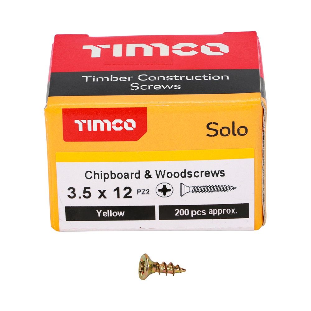 TIMCO Solo Chipboard &amp; Woodscrews - PZ - Double Countersunk - Yellow 3.5 x 12
