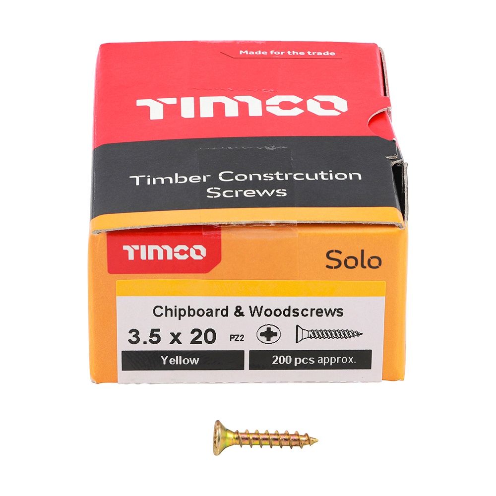 Timco Solo Chipboard &amp; Woodscrews - PZ - Double Countersunk - Yellow 3.5 x 20 35020SOLOC