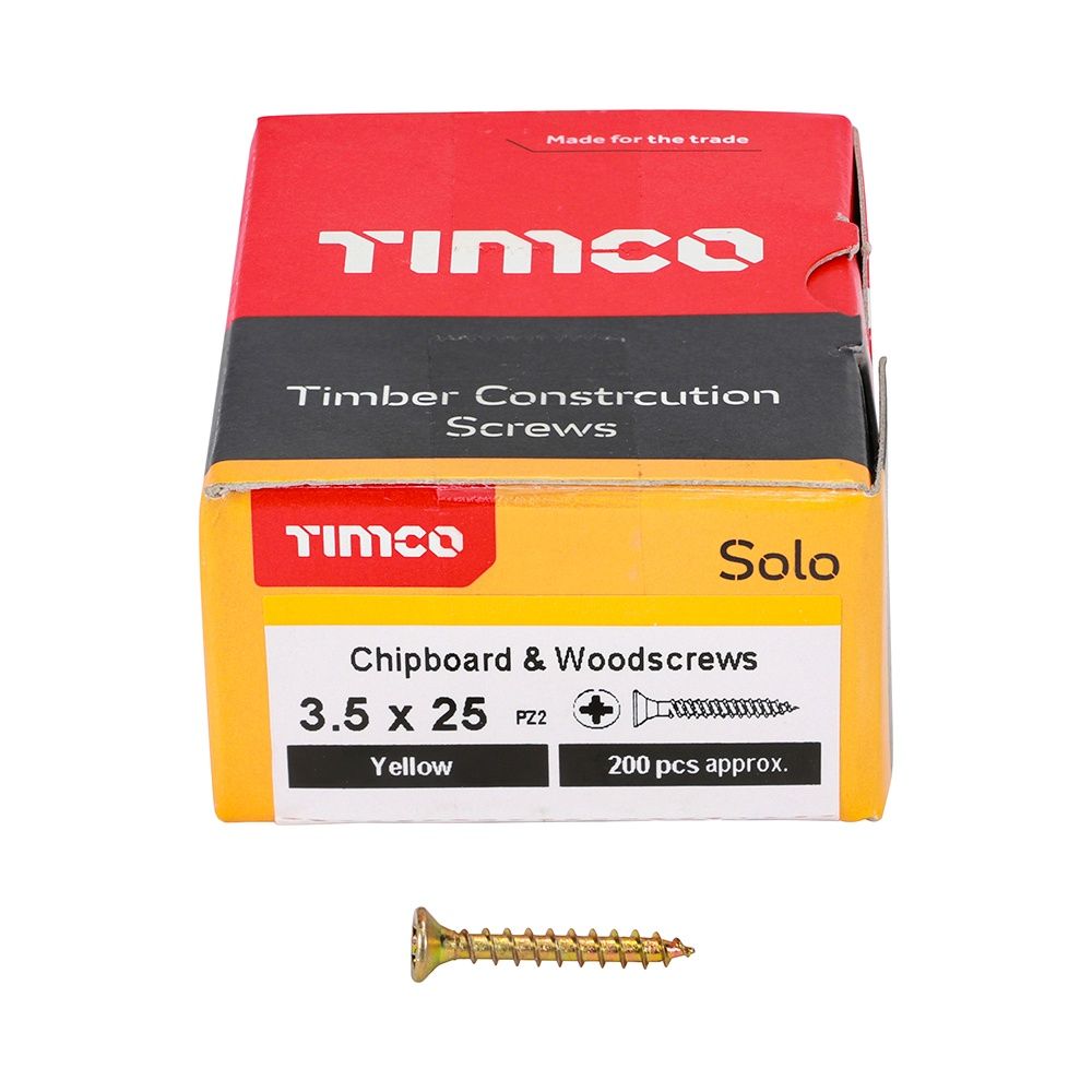 Timco Solo Chipboard &amp; Woodscrews - PZ - Double Countersunk - Yellow 3.5 x 25 35025SOLOC