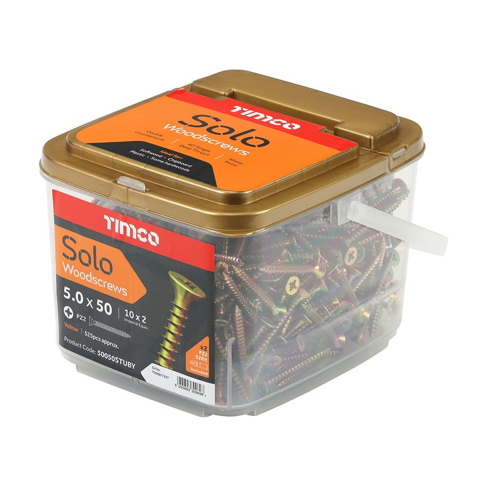 TIMCO Solo Woodscrews - PZ - Double Countersunk - Yellow 5.0 x 50 50050STUBY