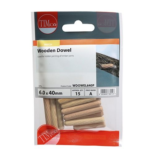 Timco WDOWEL640P Wooden Dowels 30mm Pack of 15