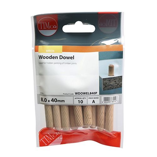 Timco WDOWEL840P Wooden Dowels 40mm Pack of 10