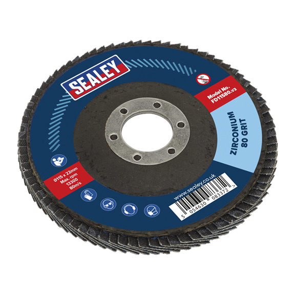 Sealey 115mm Zirconium Flap Disc 80Grit 22mm Bore FD11580