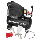 Sealey 24L Direct Drive Air Compressor 2hp with 4pc Air Accessory Kit SAC2420APK