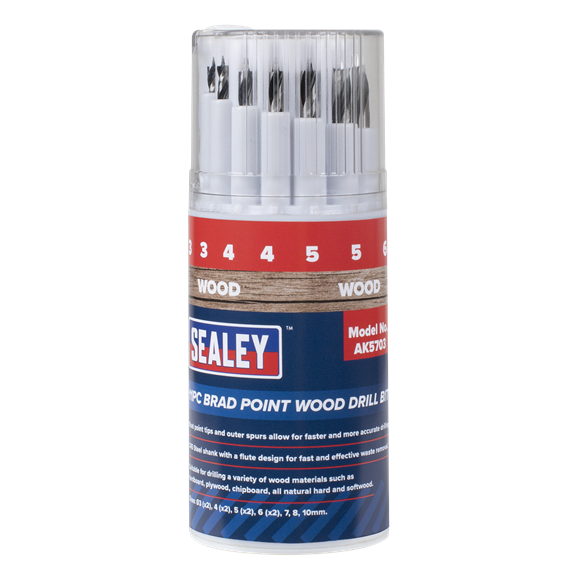 Sealey Brad Point Wood Drill Bit Set 11pc AK5703