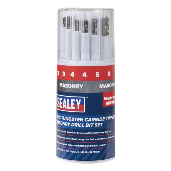 Sealey Tungsten Carbide Tipped Masonry Drill Bit Set 11pc AK5702