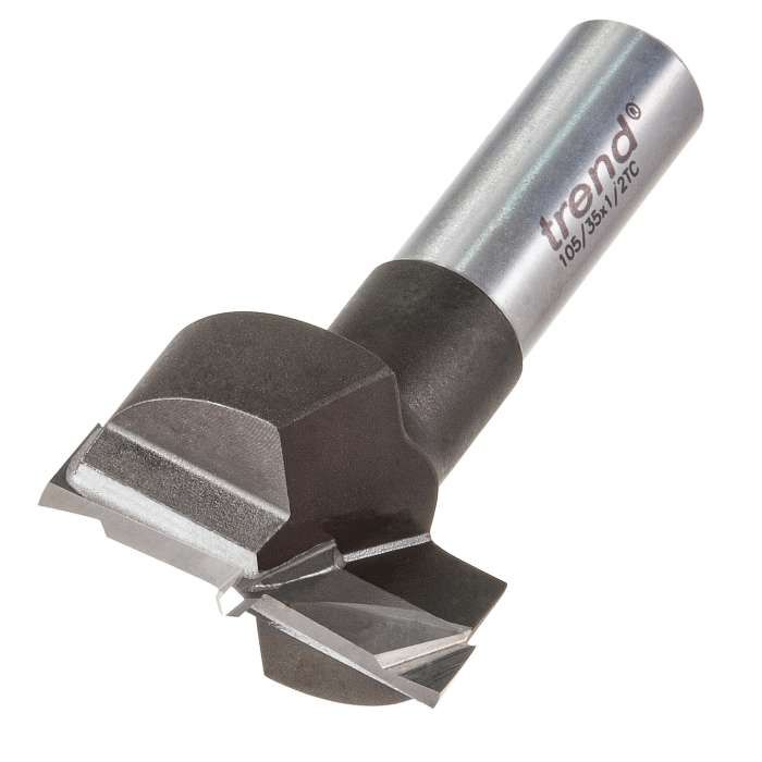 TREND 105/35X1/2TC HINGE SINKING MACHINE BIT 35MM DIAMETER X 1/2 SHANK