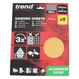 Trend Aluminium Oxide Sanding Sheets 230 x 280mm 180 Grit 5 Pack AB/S230/180A