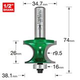 Trend C216X1/2TC 1/2" TCT Guided Corner Bead Router Cutter 9.5mm Radius