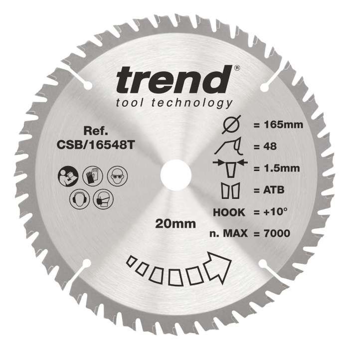 Trend CSB/16548T Crosscut Circular Saw Blade 165mm X 20mm X 48T Fine Finish