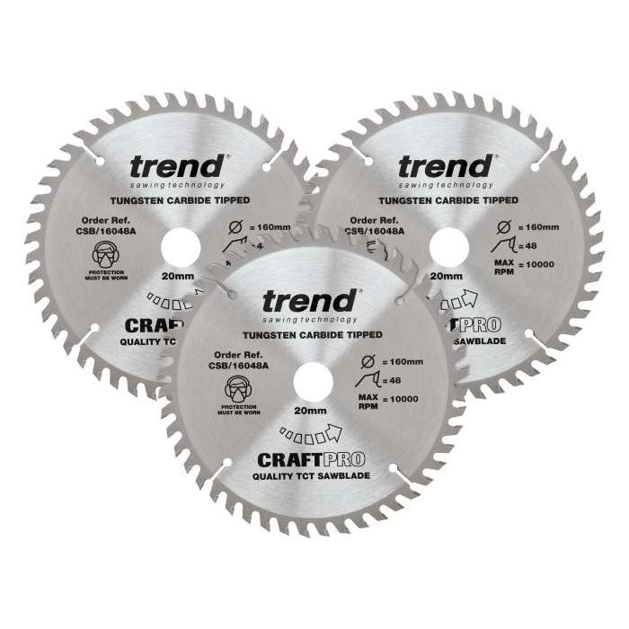 Trend Wood Circular Saw Blade 160mm x 20mm x 48T, 3 Pack CSB/160/3PK