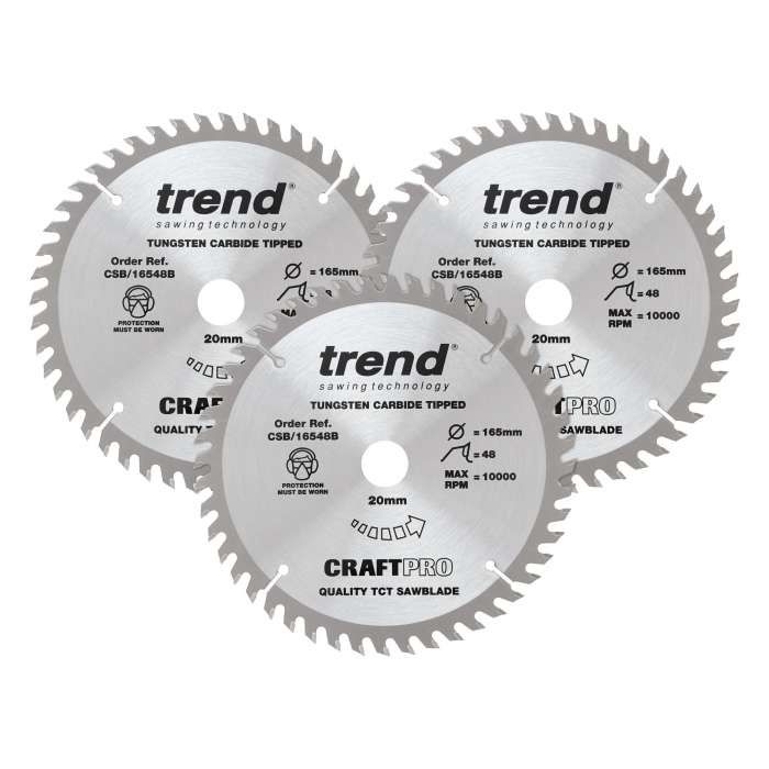 Trend Wood Circular Saw Blade 165mm x 20mm x 48T, 3 Pack CSB/165/3PK/A