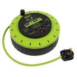 Sealey BCR10G 10m Cassette Type Cable Reel Green with Thermal Trip 2 x 230V and 2 x USB