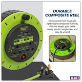Sealey BCR10G 10m Cassette Type Cable Reel Green with Thermal Trip 2 x 230V and 2 x USB