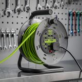 Sealey BCR25G 25m Cable Reel with Thermal Trip 4 x 230V - Hi-Vis Green