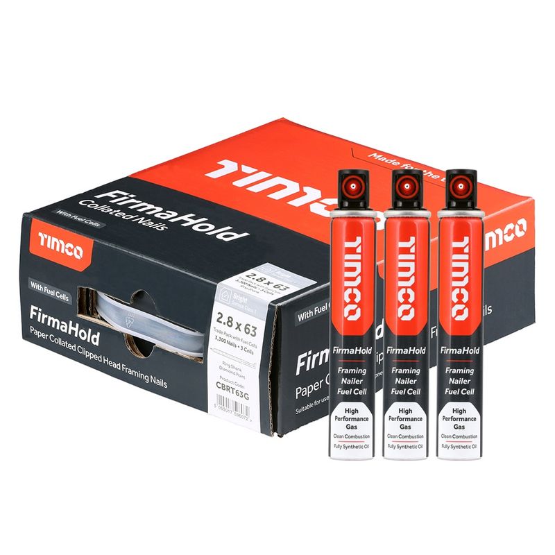 FirmaHold 63mm Bright Ring Shank Collated Clipped Head Nails With 3 Fuel Cells Pack of 3300 CBRT63G