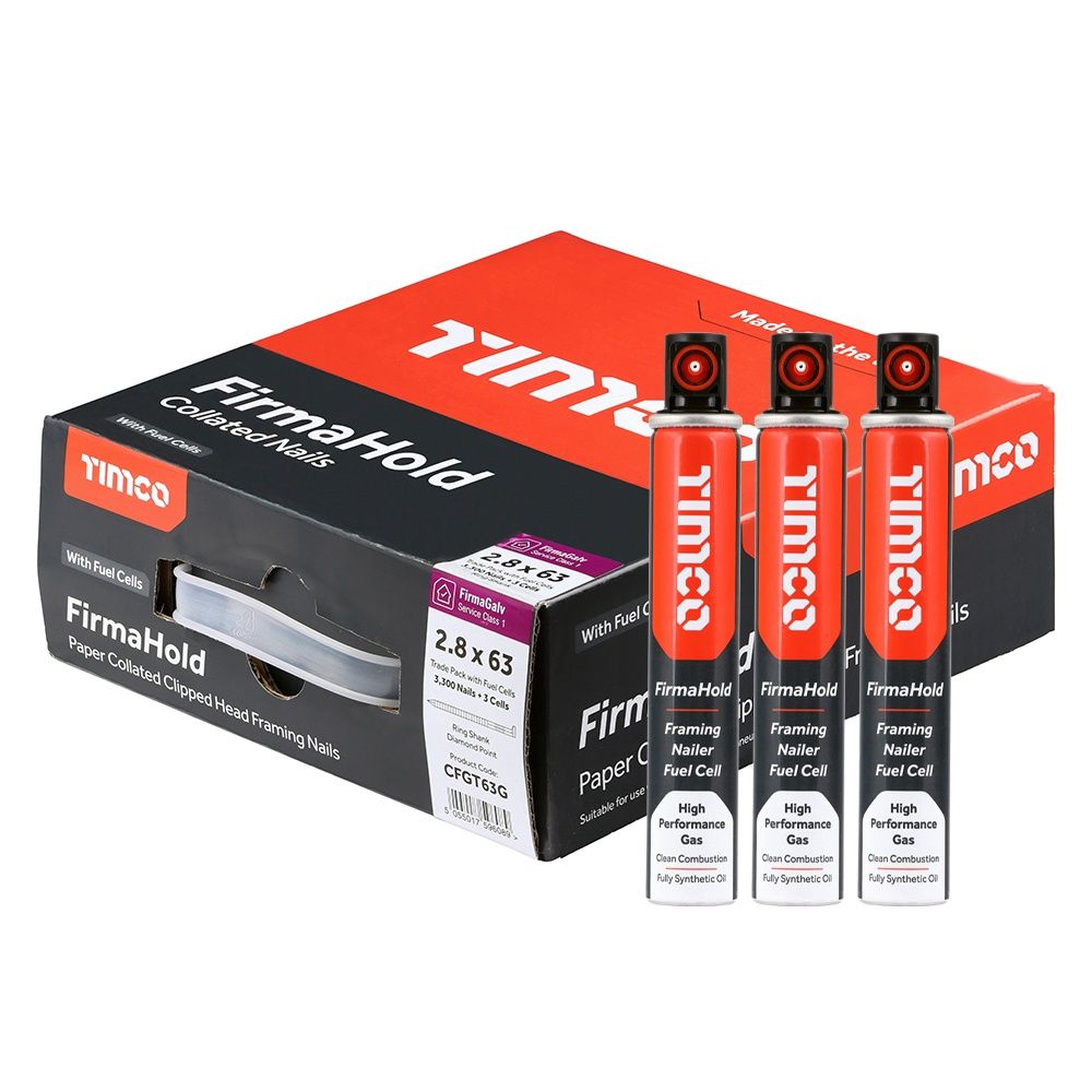 FirmaHold 63mm Galv Ring Shank Collated Clipped Head Nails With 3 Fuel Cells Pack of 3300 CFGT63G