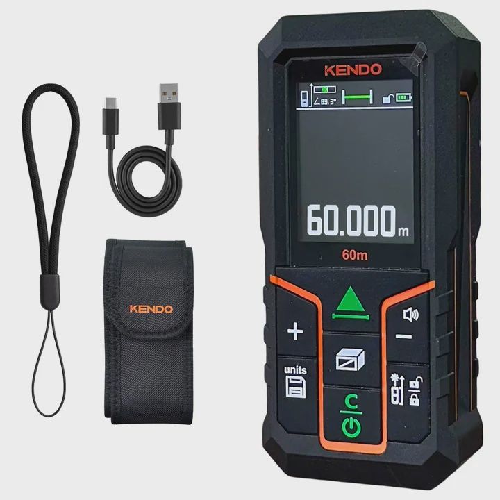 Kendo 60m Laser Distance Meter with Rechargeable Battery & LCD Display
