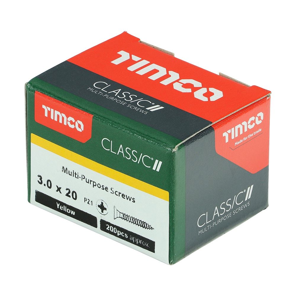 Timco Classic Multi-Purpose Screws - PZ - Double Countersunk - Yellow 3.0 x 20