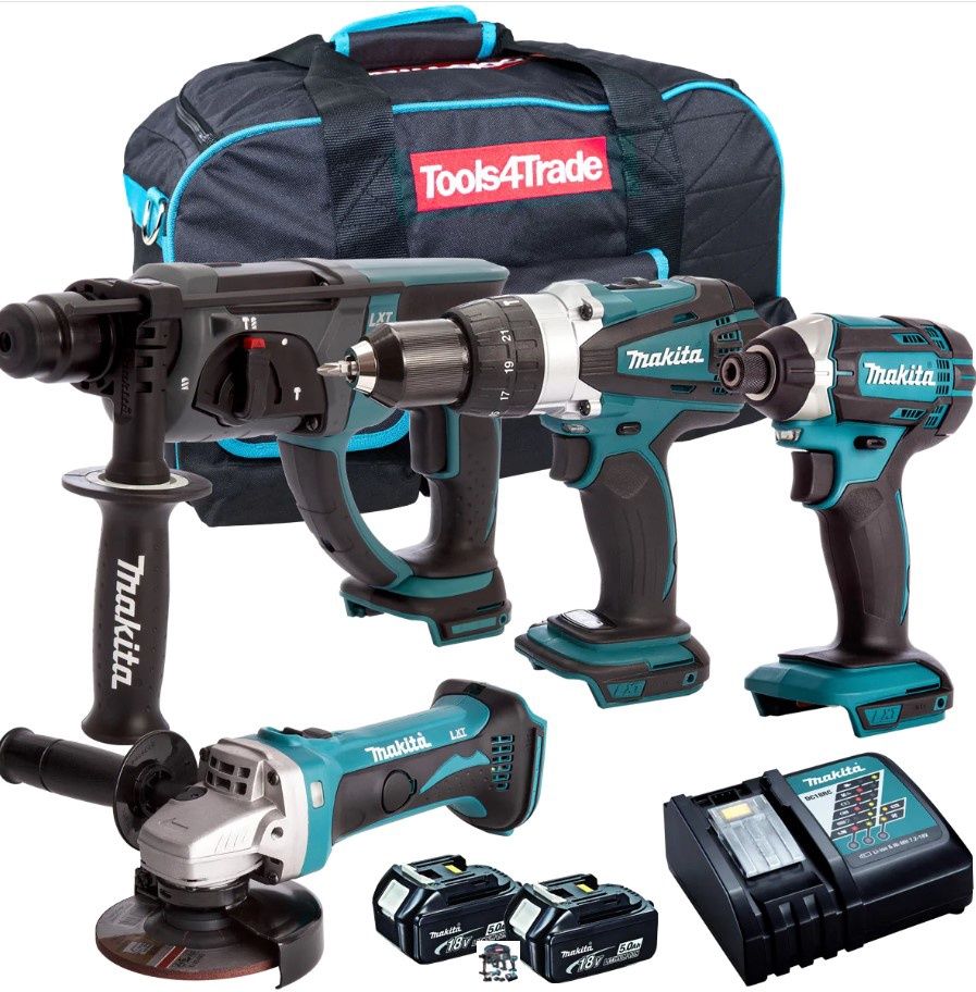 Makita 4 Piece 18V Li-ion with 2 x 5.0Ah Batteries & Charger T4TKIT-152