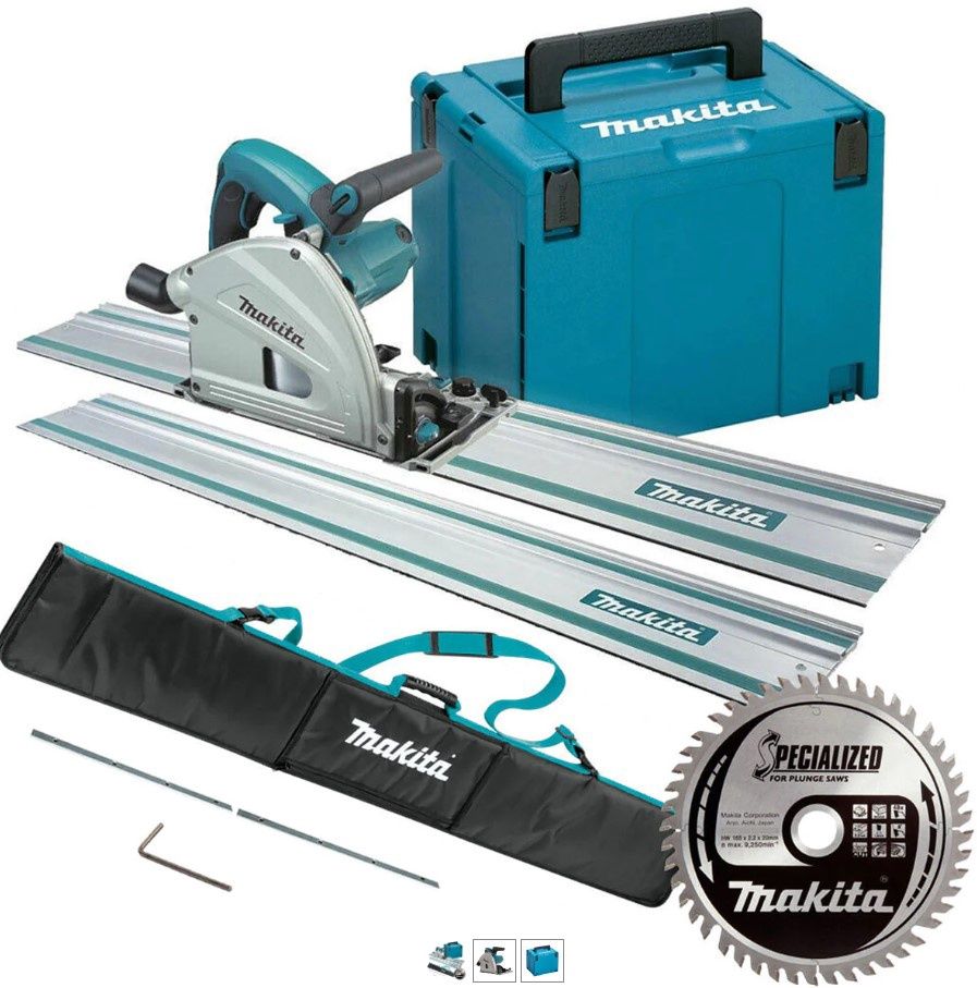 Makita SP6000J2 165mm Plunge Saw 240V with 2x1.5m Guide Rail Case+Bag+Blade