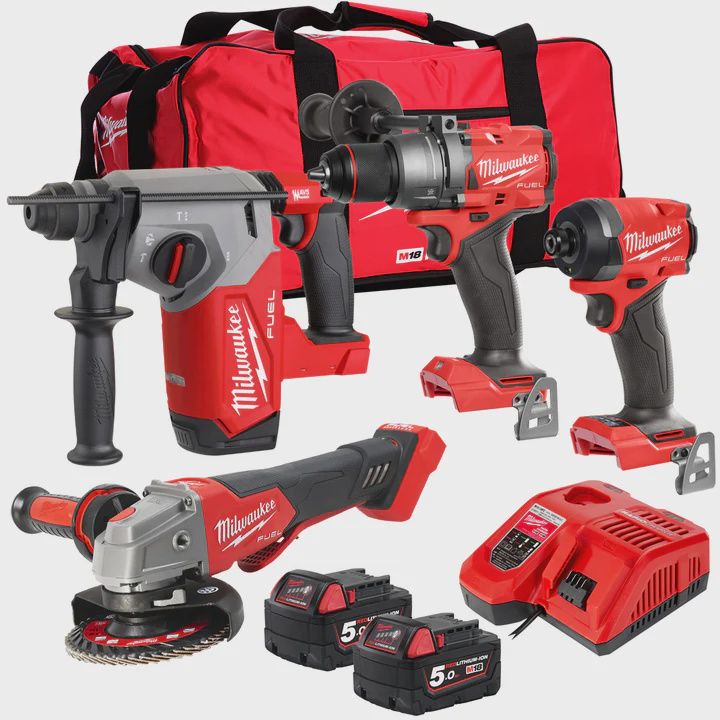 Milwaukee M18 FPP4T3-553B 18V 4 Piece Tool Kit with 2 x 5.0Ah Battery & Charger
