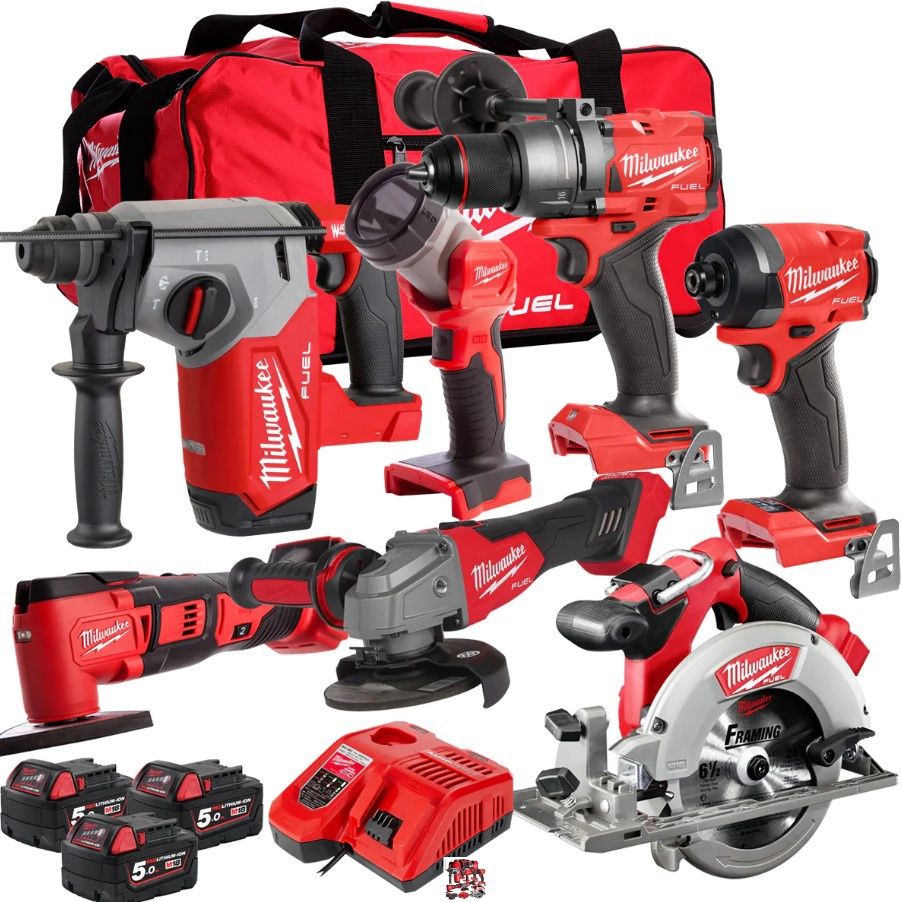 Milwaukee M18FPP7T-503B 18V 7 Piece Power Pack Tool Kit with 3 x 5.0Ah Batteries & Charger