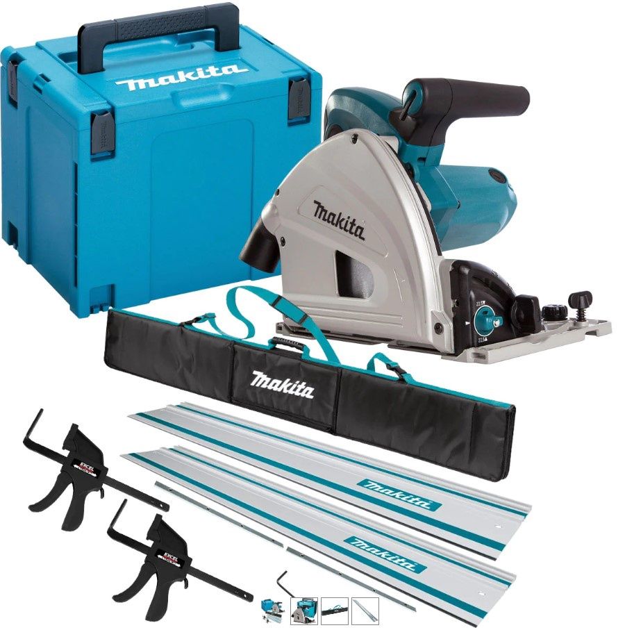 Makita SP6000J2 240V 165mm Plunge Saw with 2 x Rails, Connector Bar, Clamp & Bag