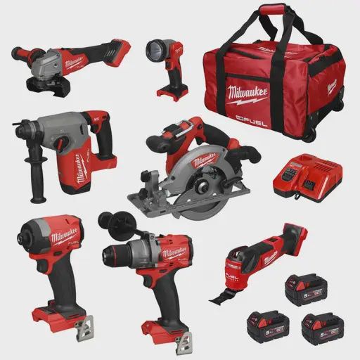 Milwaukee M18 FPP7A3-503B 18V FUEL Brushless 7 Piece Tool Kit 3 x 5.0Ah Batteries Charger & Wheeled Bag..