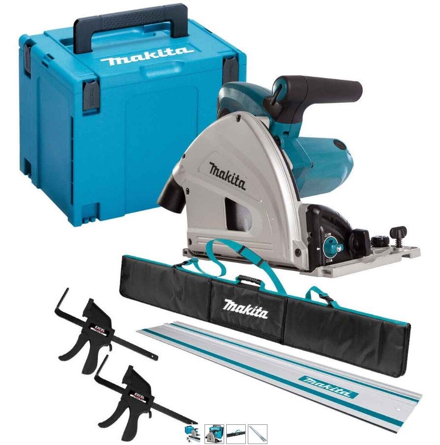 Makita SP6000J2 240V 165mm Plunge Saw with 1 x Rails, Clamp & Bag