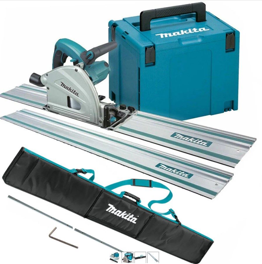 Makita SP6000J2 165mm Plunge Saw 240V with 2 x 1.5m Guide Rail in Bag + Connector & Case