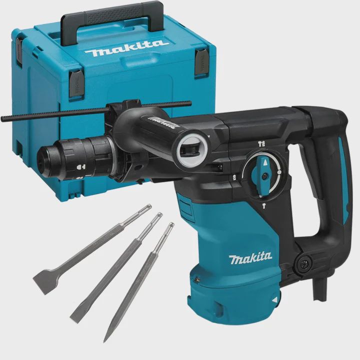Makita HR3012FCJ/2 SDS+ Rotary Hammer Drill 240V with 3 Piece Chisel