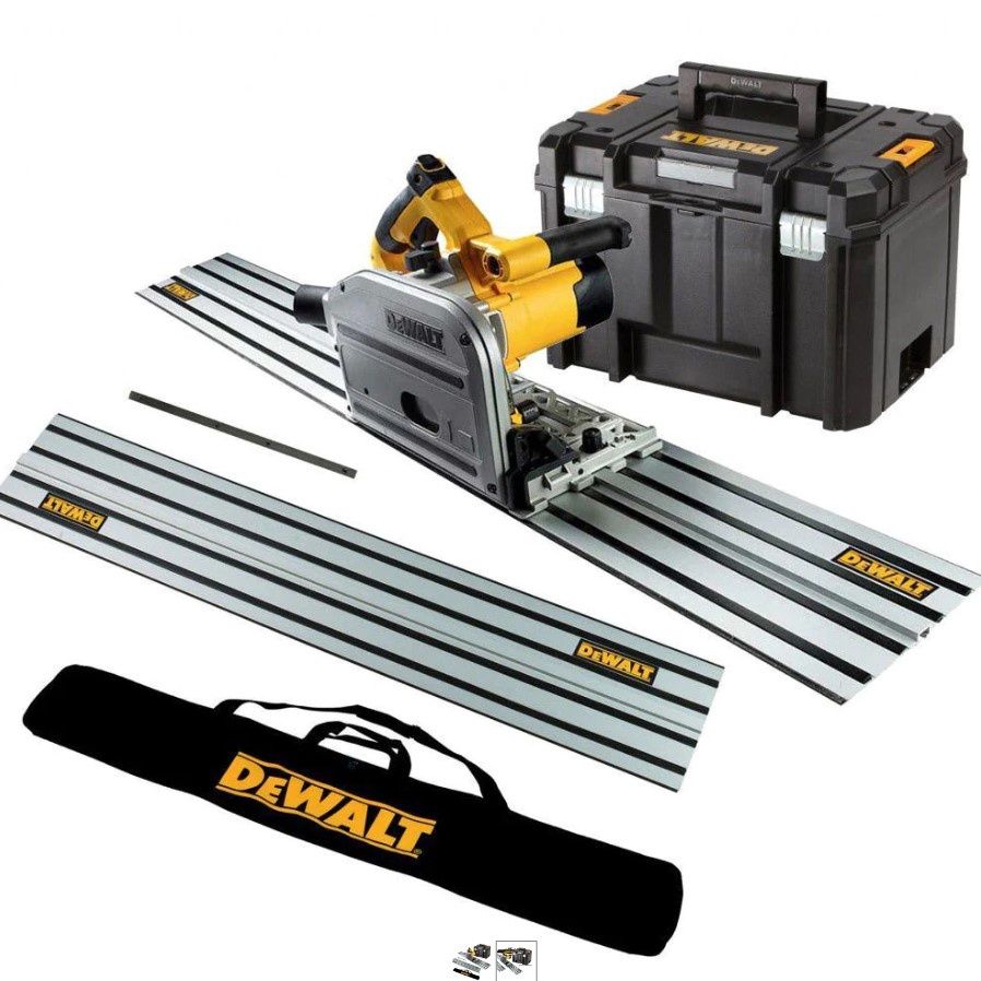 Dewalt DWS520KT 240V Plunge Saw with 2 x 1.5m Guide Rails Connector & Bag
