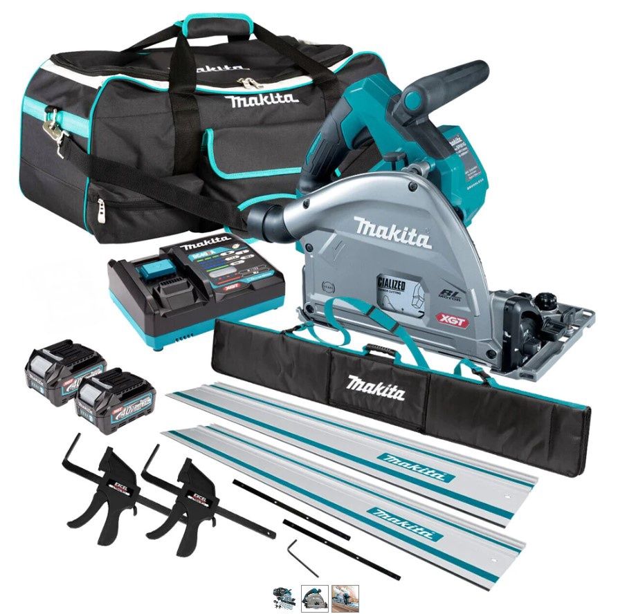 Makita SP001GD202KIT 40Vmax XGT Brushless Plunge Saw Rail Kit 2 x 2.5Ah Batteries