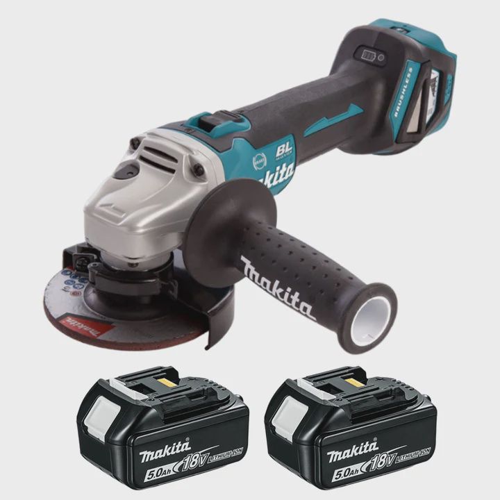 Makita DGA463 18V Brushless 115mm Angle Grinder with 2 x 5.0Ah Batteries