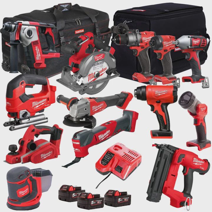Milwaukee 18V 13 Piece Power Tool Kit with 3 x 5.0Ah Batteries T4TM-53
