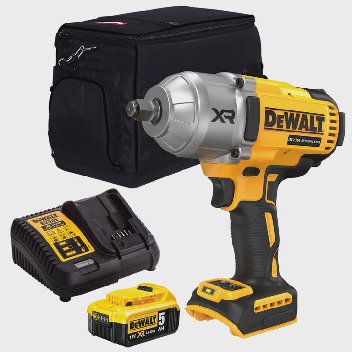 Dewalt DCF900N 18V XR Brushless 1/2” High Torque Impact Wrench Hog Ring with 1 x 5.0Ah Battery Charger & 20" Bag