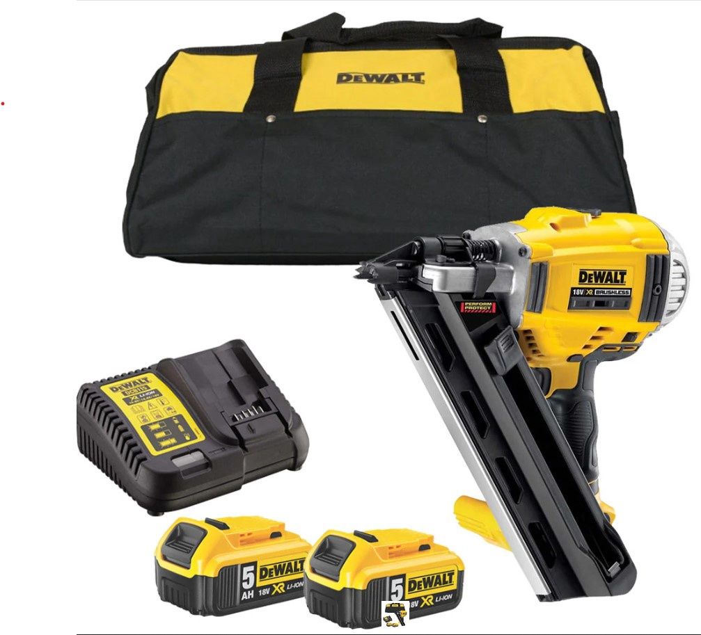 DeWalt DCN692P2B 18V Brushless First Fix Framing Nailer with 2 x 5.0Ah Battery Charger & Bag