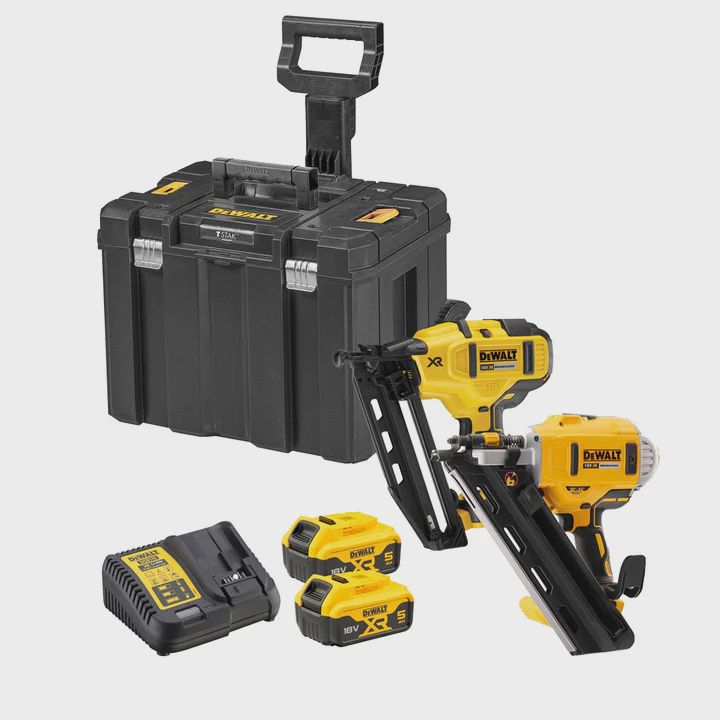 Dewalt DCK264P2T 18V Twin Pack Brushless Nailer 2 x 5.0Ah Battery Charger & TSTAK