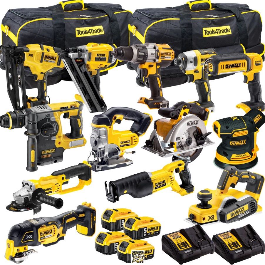 Dewalt 18V 13 Piece Power Tool Kit with 4 x 5.0Ah Battery + 2 x Charger & 2 x Tool Bag T4TKIT-12846