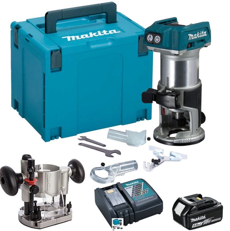 Makita DRT50ZJ 18V Brushless Router Trimmer With 5.0Ah Battery &amp; Charger + Accessories
