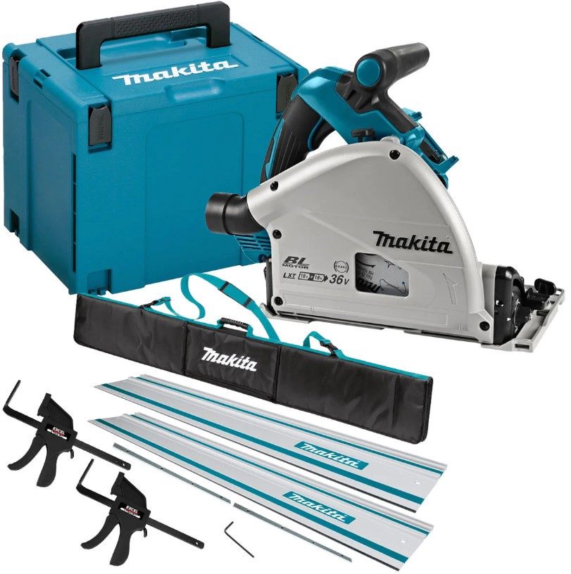 Makita DSP601ZJU 36V Brushless AWS Plunge Saw with 2 x Guide Rail, Clamp, Bag & Case