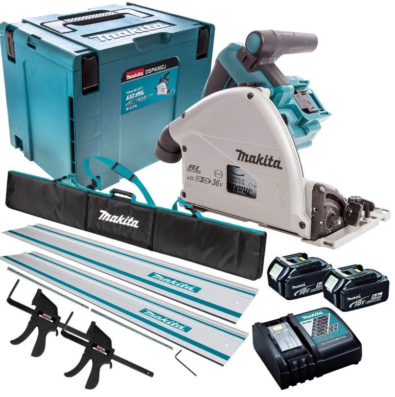 Makita DSP600TJ 36V Brushless Plunge Saw Set 2 x 5.0Ah Batteries & Accessories