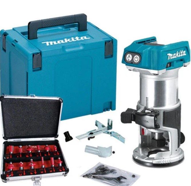 Makita DRT50ZJ 18V Brushless 1/4 Router Trimmer Case + 12 Pcs Router Cutter Set
